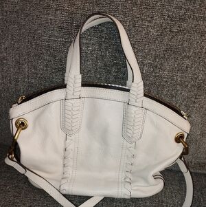 orYANY White Leather Shoulder Tote with Woven Detail